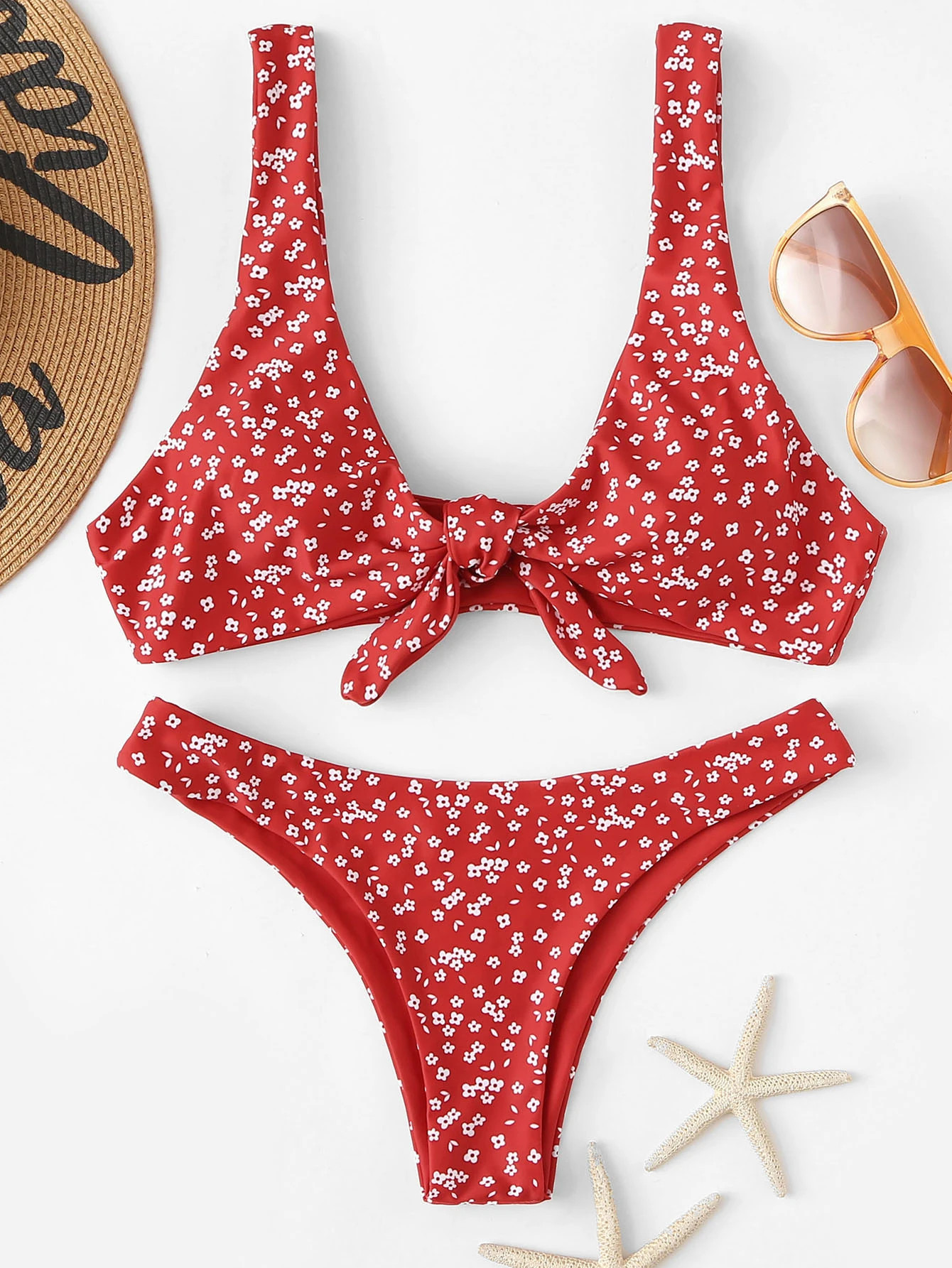 Random Ditsy Floral Knot Front Bikini Set | SHEIN