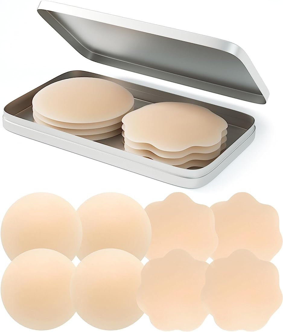 QUXIANG 4 Pairs Pasties Women Nipple Covers Reusable Adhesive Silicone Nippleless Covers (2 Round... | Amazon (US)