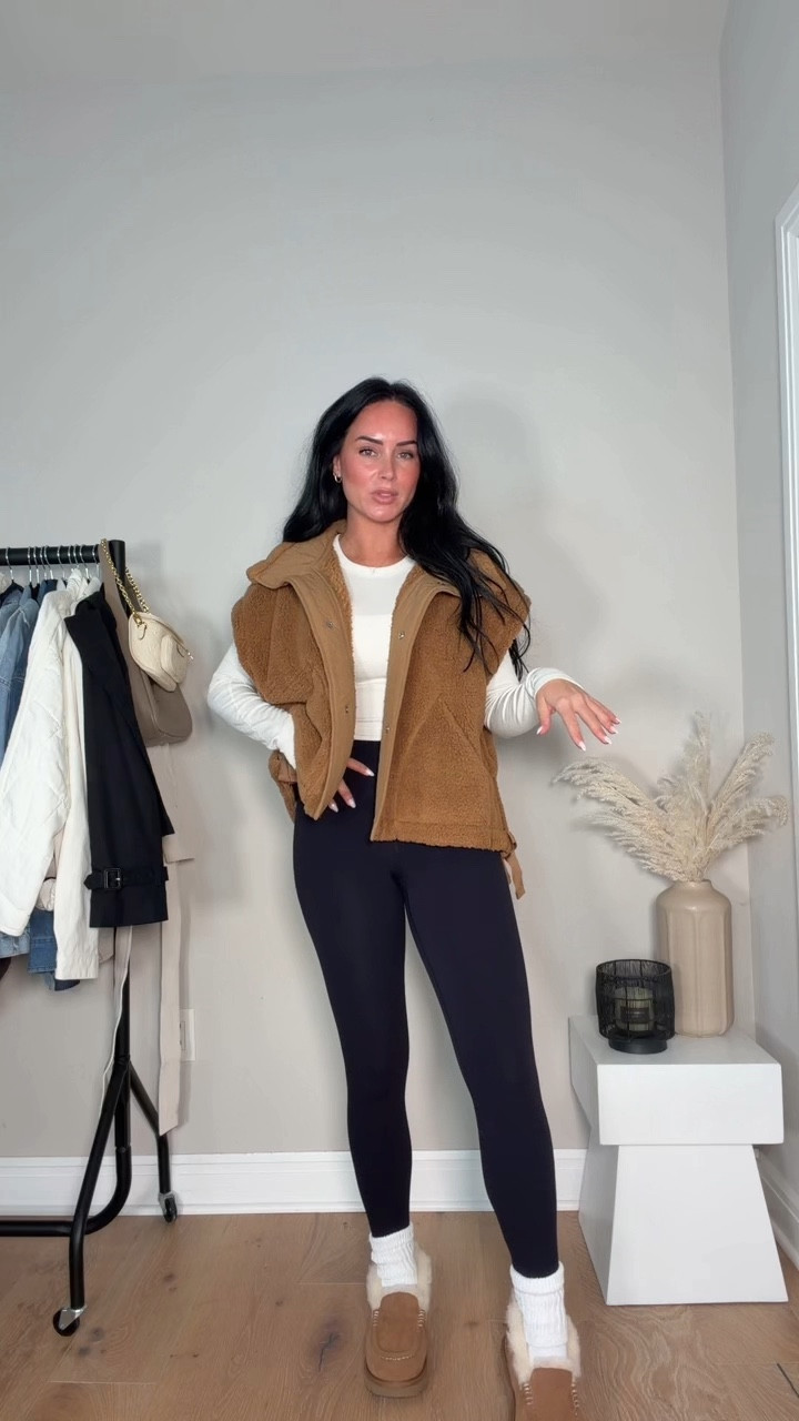 Cozy Athleisure Outfit Inspo 🧸 I will have my outfit details on my LTK in the “outfit inspo” section 🫶🏻

My sizing 5’7, 145lbs, 32dd
I’m wearing a size small tank, size 6 long sleeve, size small vest, size 4leggings. 

#LTKActive #LTKootd #LTKSaleAlert