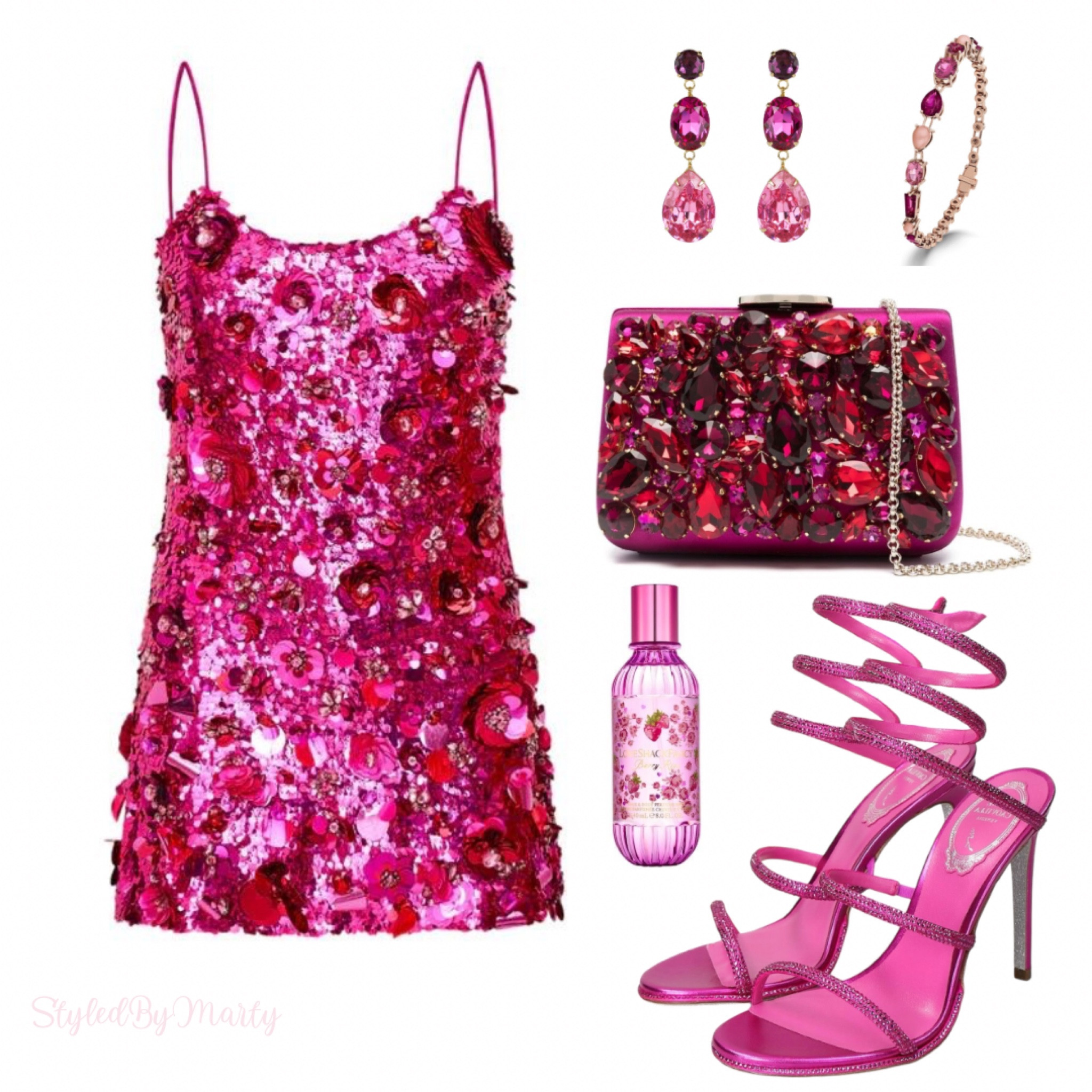 Pink fashion, love shack fancy, designer fashion, party dress, party wear, pink sequin mini dress, fuschia dress, night out outfit, pink crystal heels, designer shoes, crystal clutch bag, fuchsia bag

#LTKBeauty #LTKShoeCrush #LTKStyleTip