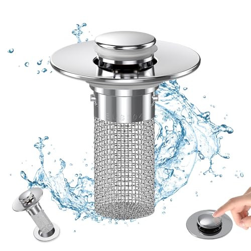 Bathroom Sink Drain Strainer, Pop Up Sink Drain Filter with Removable Stainless Steel Filter Basket Hair Catcher, Bathroom Sink Drain Stopper, for Us Bathroom Sink Stopper Replacement (1pcs) | Amazon (US)