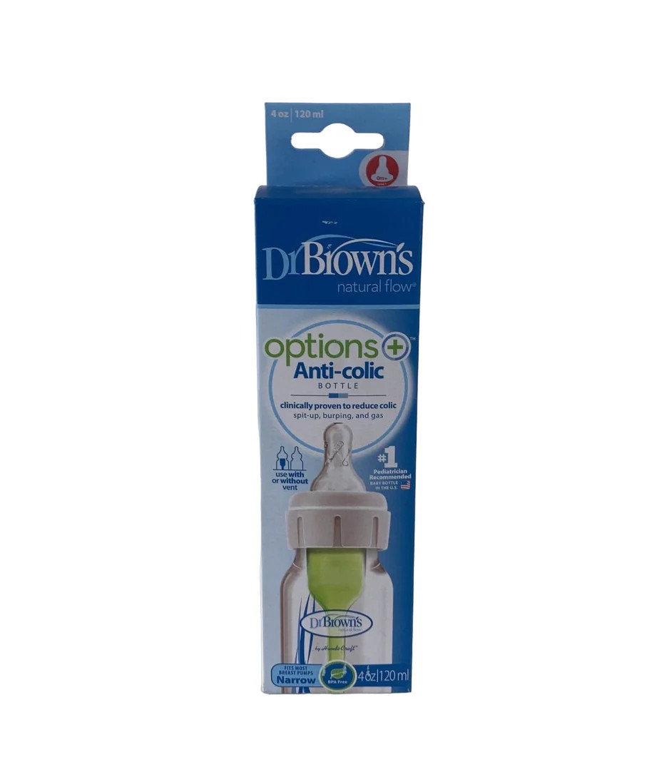 Dr. Brown's Anti-Colic Narrow Bottle, Options+, Clear, 4 oz/120 ml, Level 1 Nipple (0 months+) | GoodBuy Gear