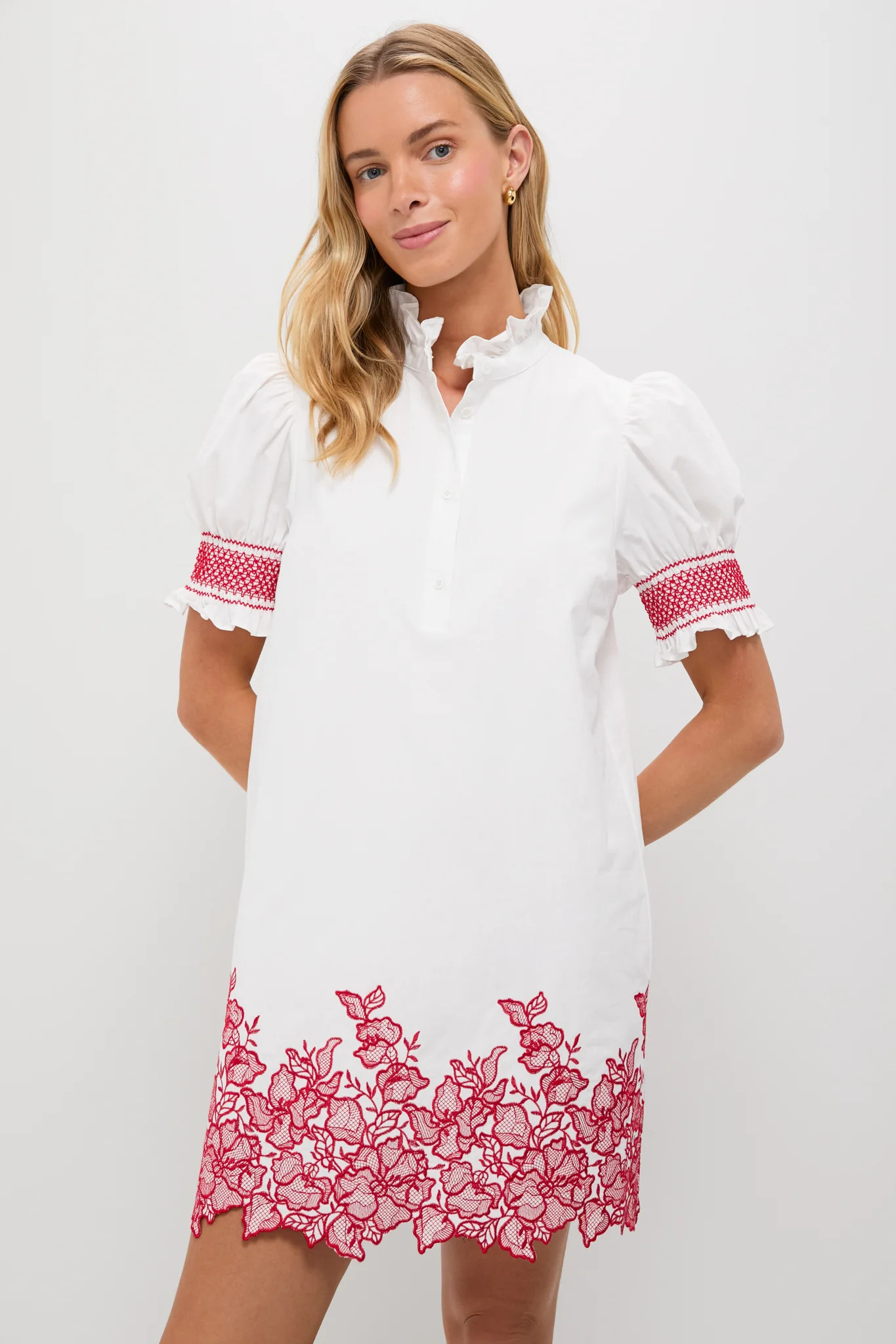White & Red Embroidery Eliza Mini Dress | Tuckernuck (US)