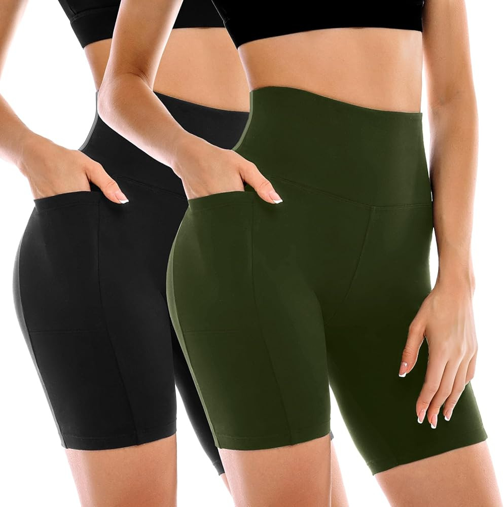 2 Pack Womens Biker Shorts with Pockets, High Waisted Yoga Shorts for Women Running Gym and Worko... | Amazon (US)