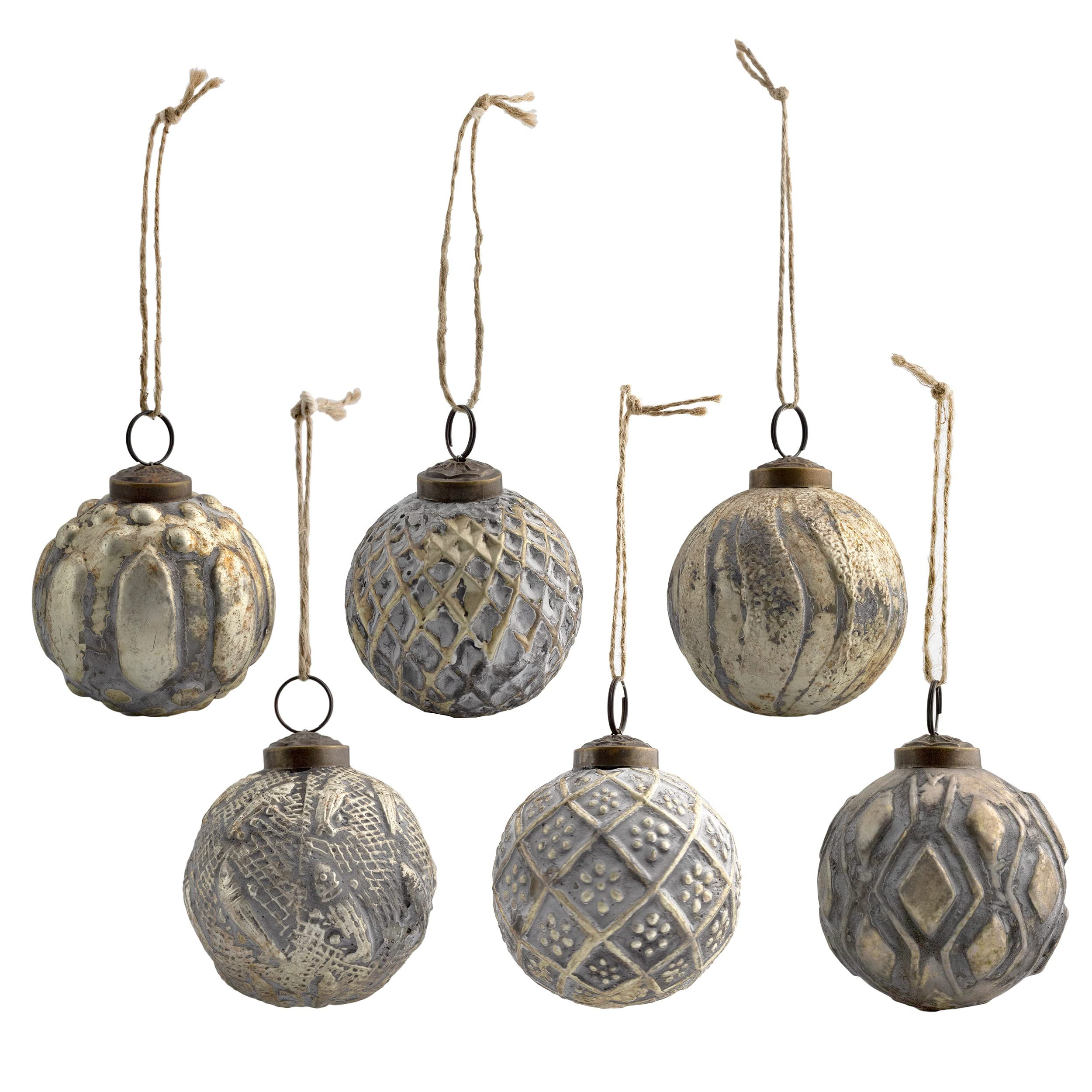 AuldHome Farmhouse Ball Ornaments (Set of 6, Gold); Distressed Metal Glass Ball Vintage Style Chr... | Amazon (US)