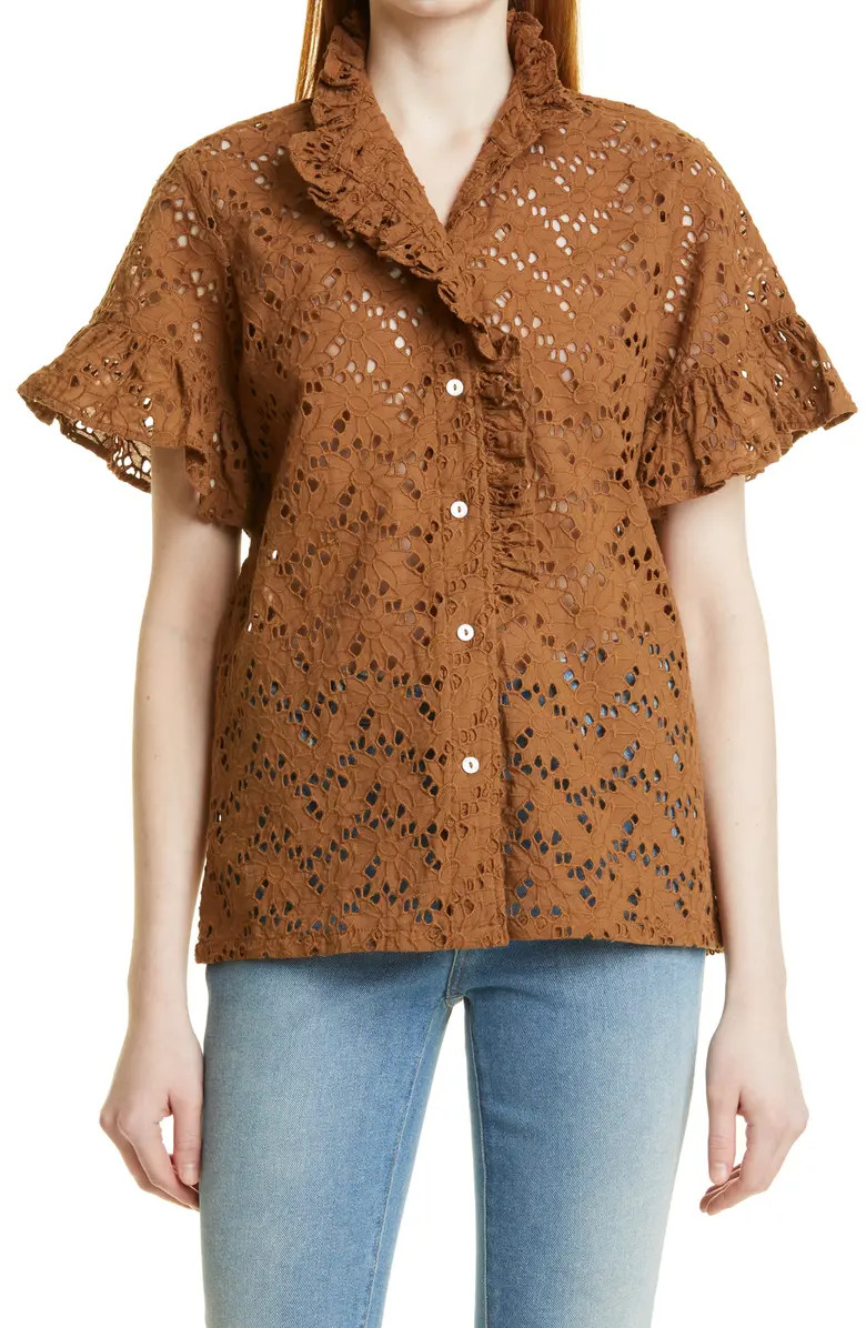 MILLE Vanessa Ruffle Detail Cotton Blouse | Nordstrom | Nordstrom