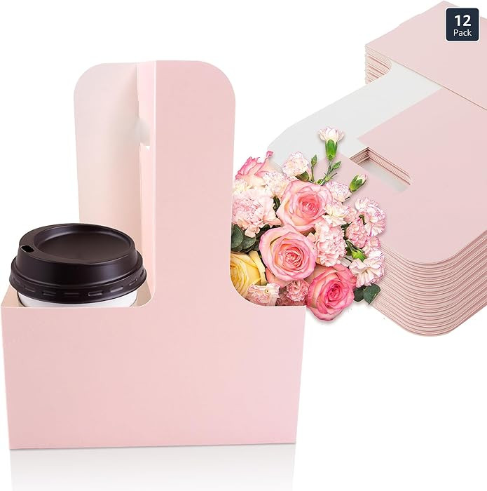 Amazon.com: MAQIHAN 2 Cup Drink Carrier with Handle - 12Pcs Disposable Paper Cardboard Coffee Cup... | Amazon (US)