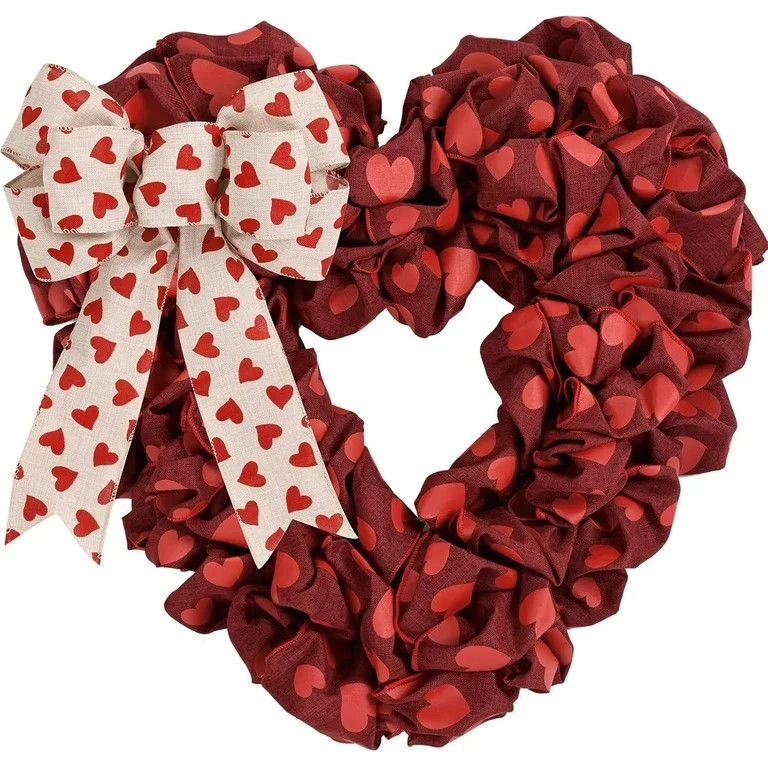 Dolicer Valentines Day Wreath for Front Door, 18" Valentines Day Heart Shaped Wreath with Buffalo... | Walmart (US)