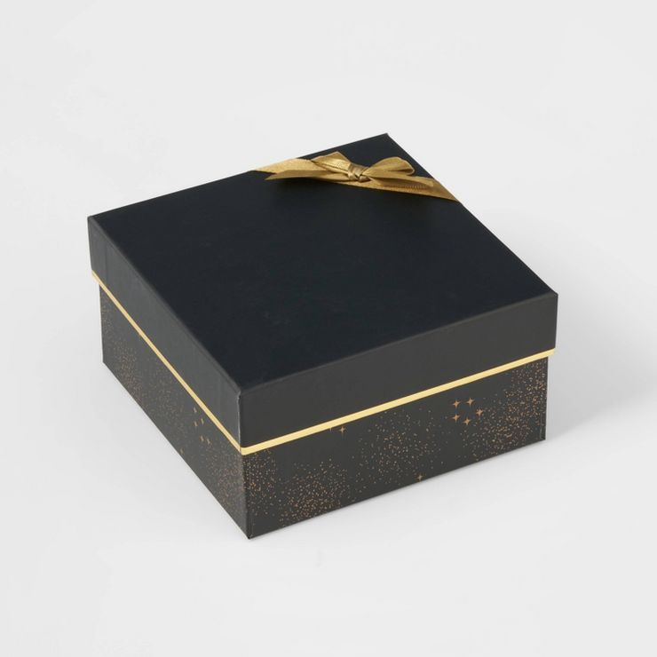 Square Stars & Bow Gift Box Gold/Black - Wondershop™ | Target