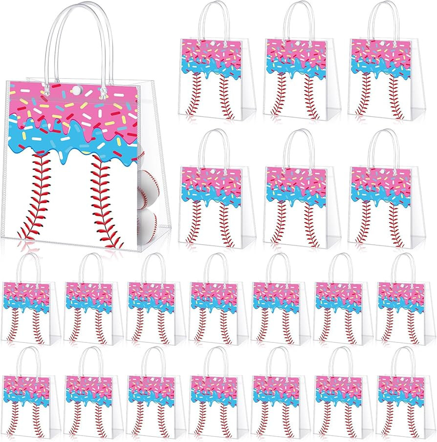 Leinuosen 24 Pcs Ice Cream Print Baseball Clear PVC Gift Bag with Handles Bulk Softball Goodie Tr... | Amazon (US)