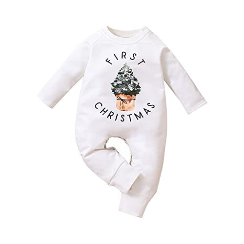 DOSYZTO Baby Boy Girl Christmas Outfit First Christmas Letter Print Romper Jumpsuit Oversized Xmas Bodysuit Clothes (first christmas jumpsuit,6-12 Months) | Amazon (US)