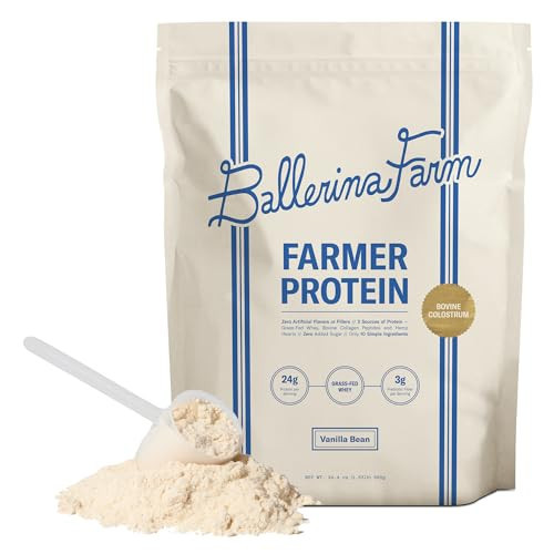 Ballerina Farm Grass Fed Whey Protein Powder, Vanilla Bean, 24g Protein with Collagen Peptides, Bovine Colostrum, Hemp Hearts & Prebiotic Fiber, No Added Sugar or Artificial Ingredients, 20 Servings | Amazon (US)