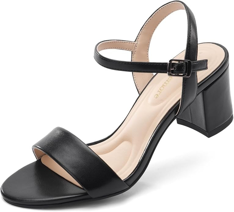 Classic Block Heel Sandals for Women, Comfortable Open Toe Low Chunky Heel Dress Pumps Shoes | Amazon (US)