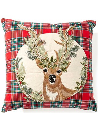 Holiday Collection Embroidered Reindeer Plaid Square Pillow | Dillard's