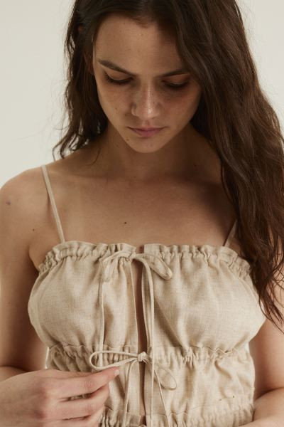 Drawstring-detail strappy top - Light beige - Ladies | H&M GB | H&M (UK, MY, IN, SG, PH, TW, HK)