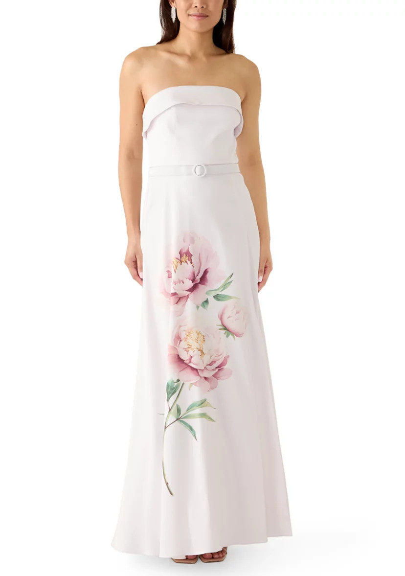 Women's Strapless Placement Print Mikado Midi Dress | Belk