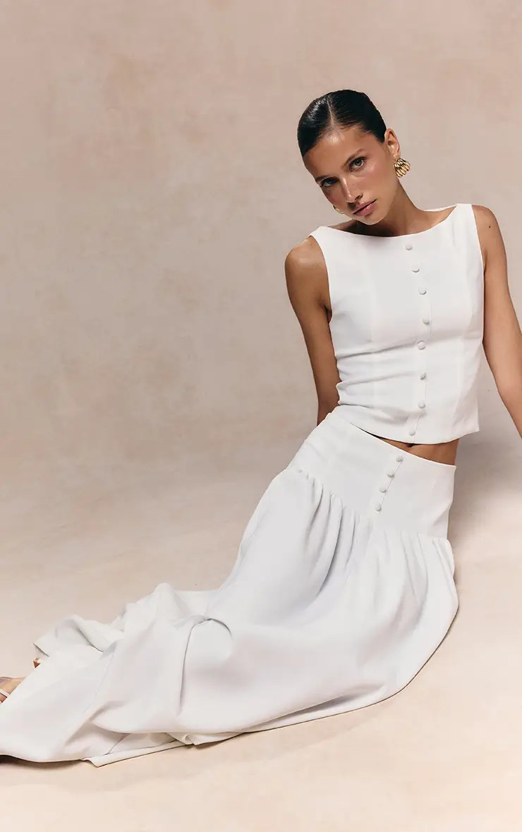 White Geweven Geplooide Midaxi Rok Co-ord | PLT NL | Prettylittlething Netherlands