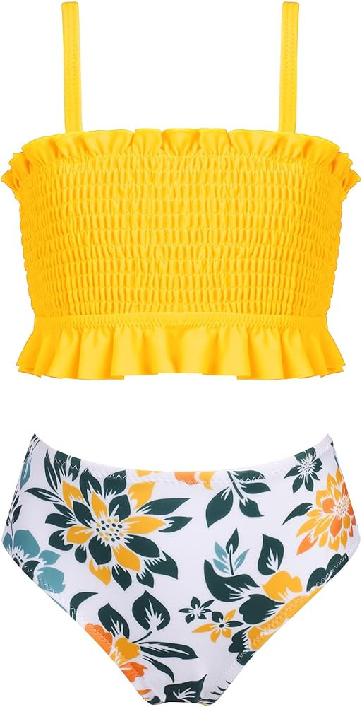 Arshiner Girls Bikini 2 Piece Swimsuit Shirred Bathing Suit Swimwear | Amazon (US)