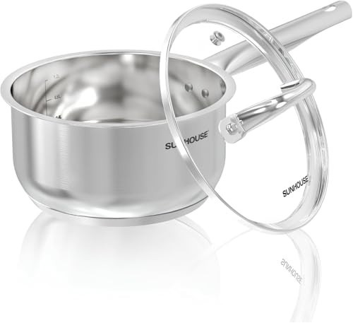 Sunhouse – 2 Quarts Stainless Steel Sauce Pan with Lid - PFOA-FREE, High Stainless Steel Sauce Pan, Advanced Impact Bonding Induction Base, Stay-Cool Handle, Compatible with All Cooktops | Amazon (US)