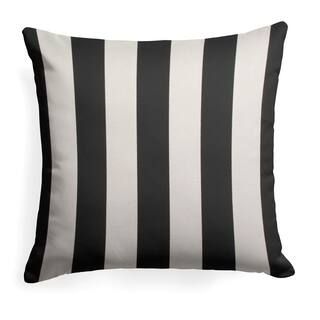Tuxedo Stripe Black Square Outdoor Throw Pillow | The Home Depot