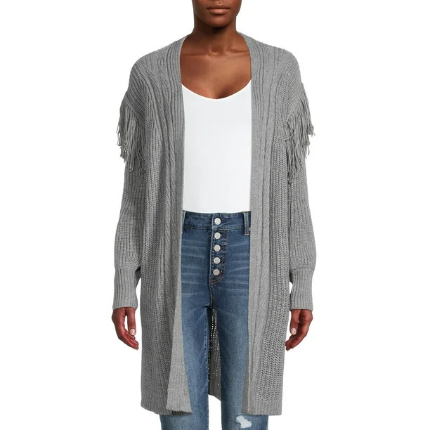 Time and Tru Women's Stitch Fringe Cardigan - Walmart.com | Walmart (US)
