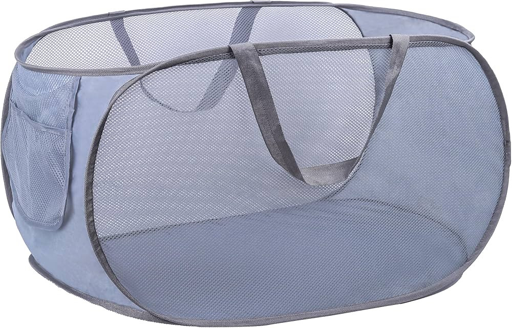 LVXINLI Foldable Mesh Laundry Hamper, Gray, Portable, Durable, with Strong Handles | Amazon (US)