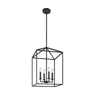 Sea Gull Lighting Perryton 4-Light Midnight Matte Black Hall-Foyer Lantern Pendant with Dimmable ... | The Home Depot