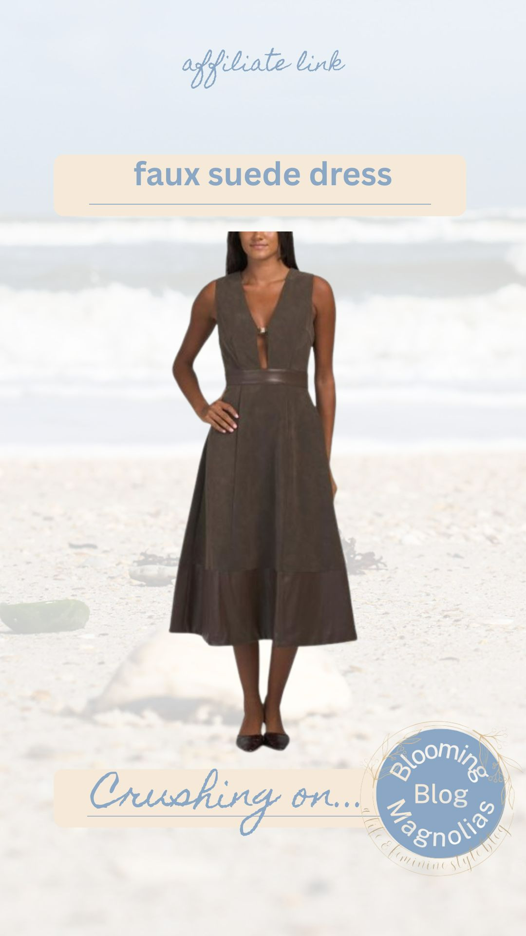 How gorgeous is this faux suede dress? It also has pockets.   

 