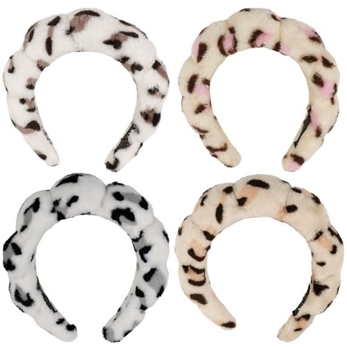 Ondder 4 Pcs Leopard Print Spa Headbands - Soft Skincare Hair Bands for Facial Makeup, Washing Face, and Hair Care | Amazon (US)