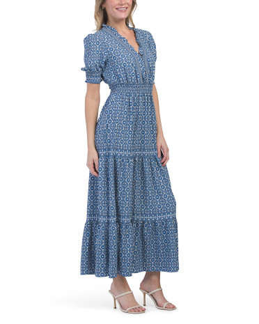 Short Sleeve Ruffle Neck Tiered Maxi Dress | TJ Maxx