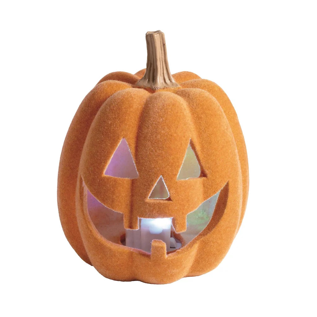 Light-Up Flocked Orange Pumpkin – LED Halloween Sitter | Adelyne's Boutique and Gifts
