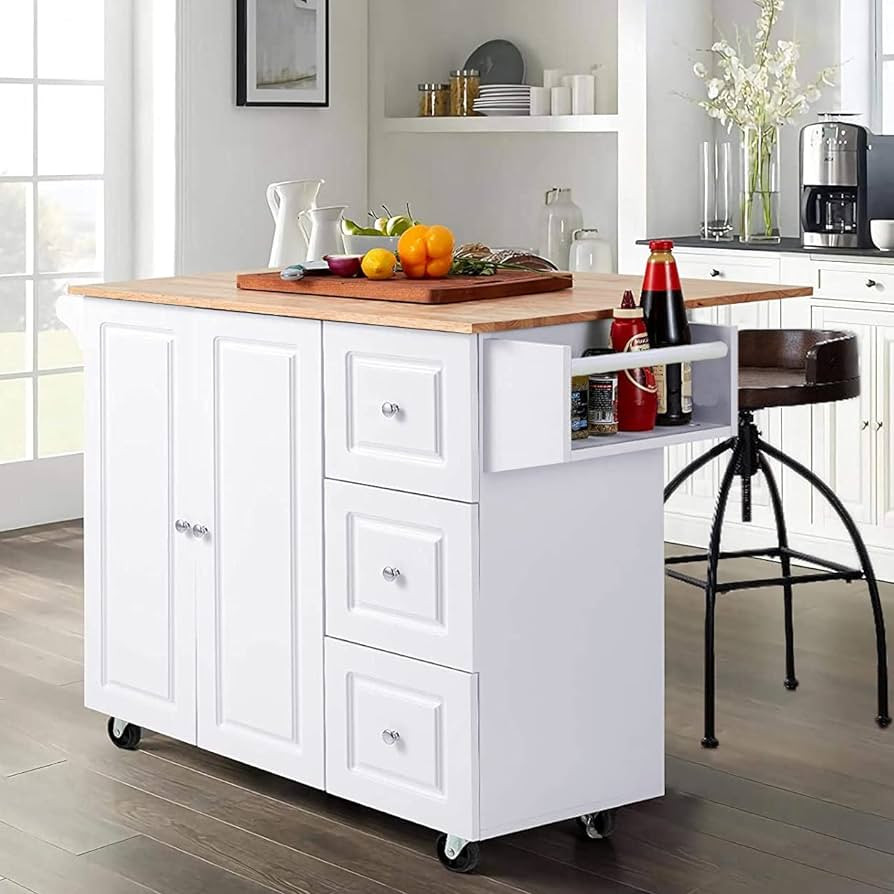 PHI VILLA Kitchen Island Cart on Wheels - Portable Kitchen Island with Drop Leaf, Rolling Kitchen... | Amazon (US)
