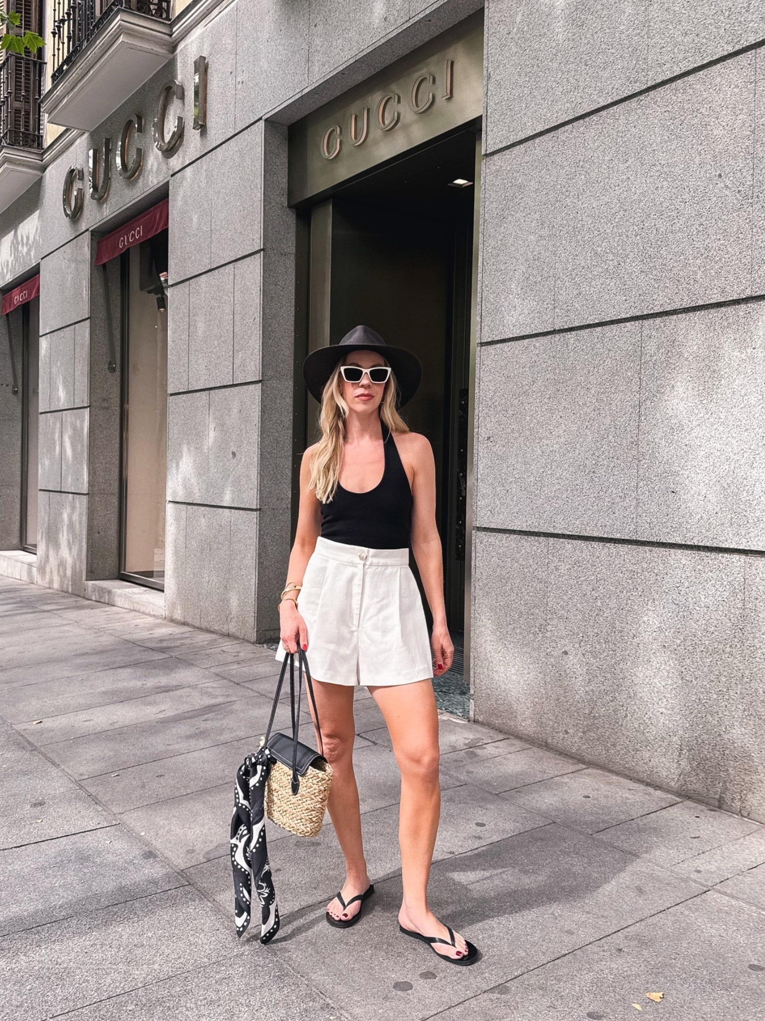 Summer vacation outfit, European summer, @Zara halter top, white linen shorts, leather thong sandals, black and white summer outfit

#LTKTravel #LTKSeasonal #LTKOver40