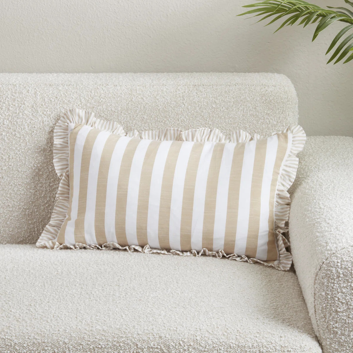Striped Ruffle Edge Cotton-Blend Throw Pillow Cover \u2013 Classic Cabana Stripe Design for Sofa,... | Wayfair North America