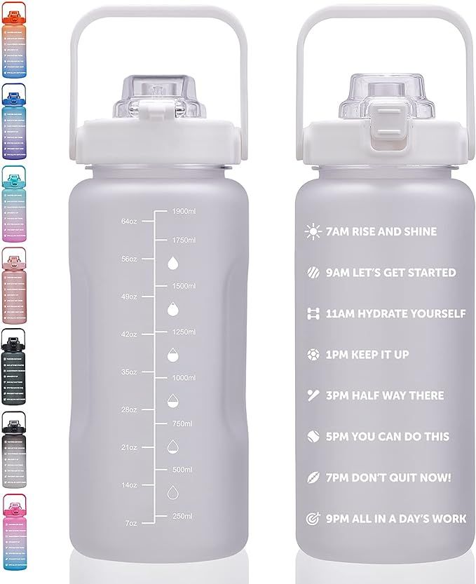64oz, 100oz, 128oz Large Motivational Water Bottle with Time Marker, Leakproof & BPA Free Half Ga... | Amazon (US)