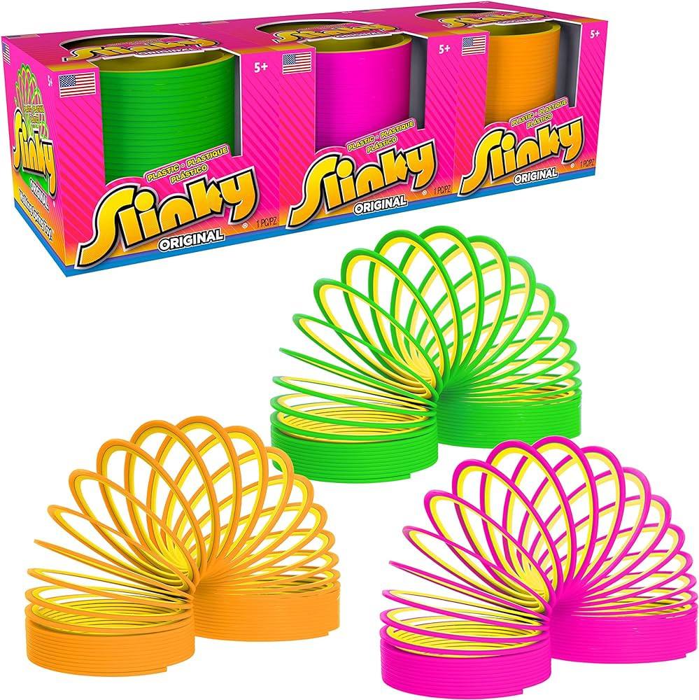 Slinky the Original Walking Spring Toy, Plastic Slinky 3-Pack, Multi-color Neon Spring Toys, Kids... | Amazon (US)