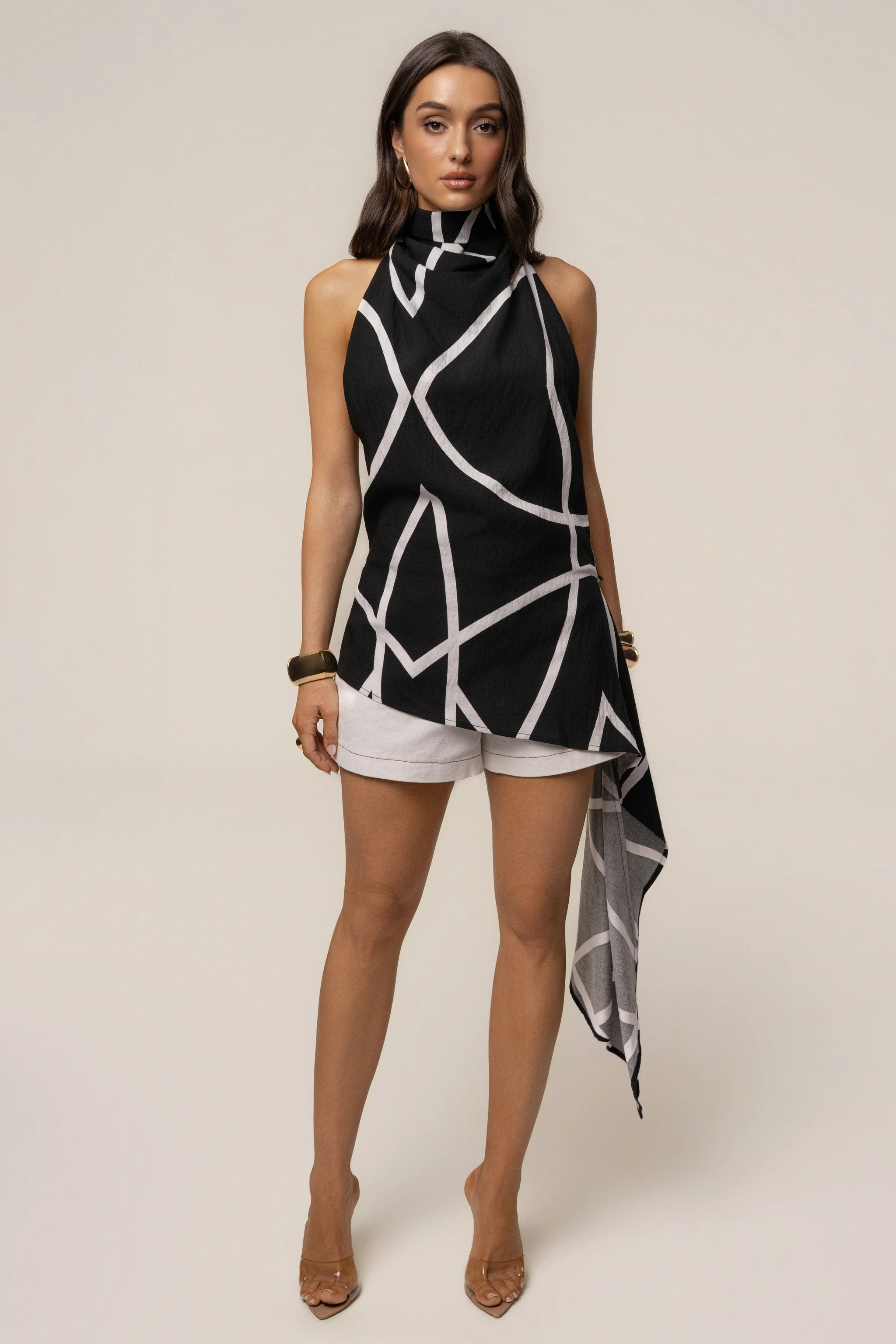 Black Abstract Roselle Satin Blouse | JLUXLABEL US