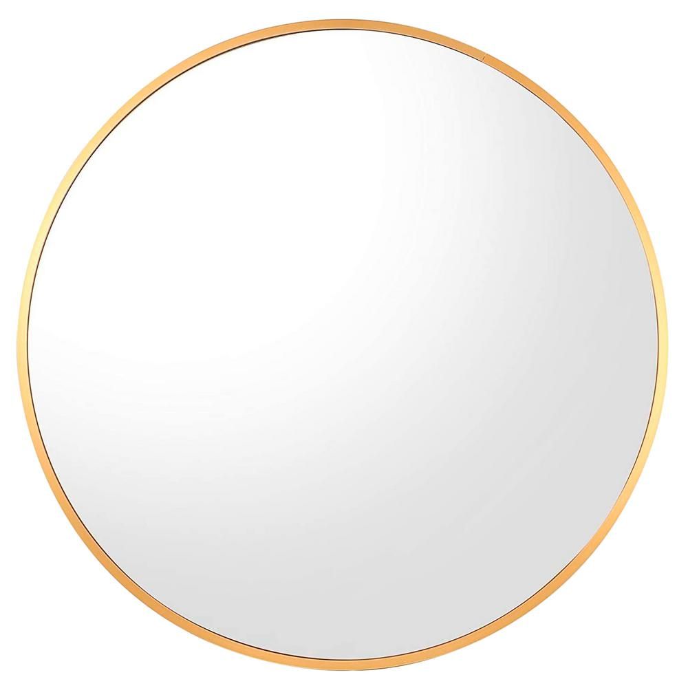 Kinger Home 32 in. H x 32 in. W Gold Large Round Brushed Aluminum Modern Framed Wall Bathroom Vanity | The Home Depot
