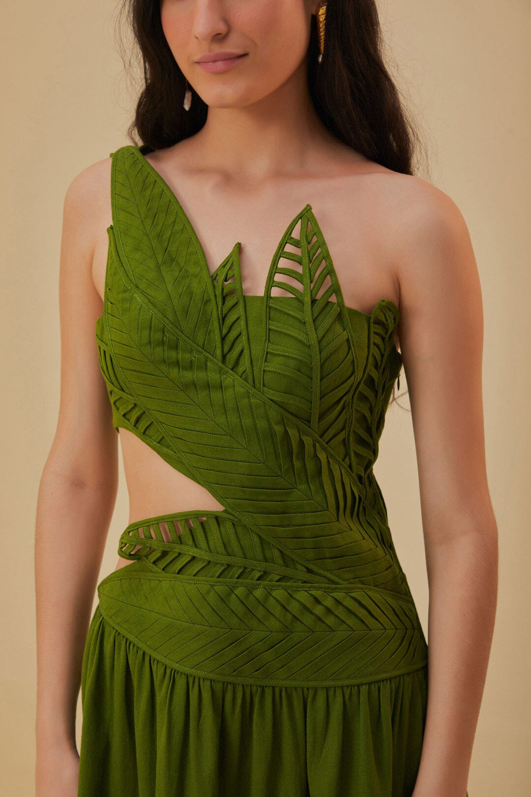 Green Leaves Cut Out Midi Dress | FarmRio (US)