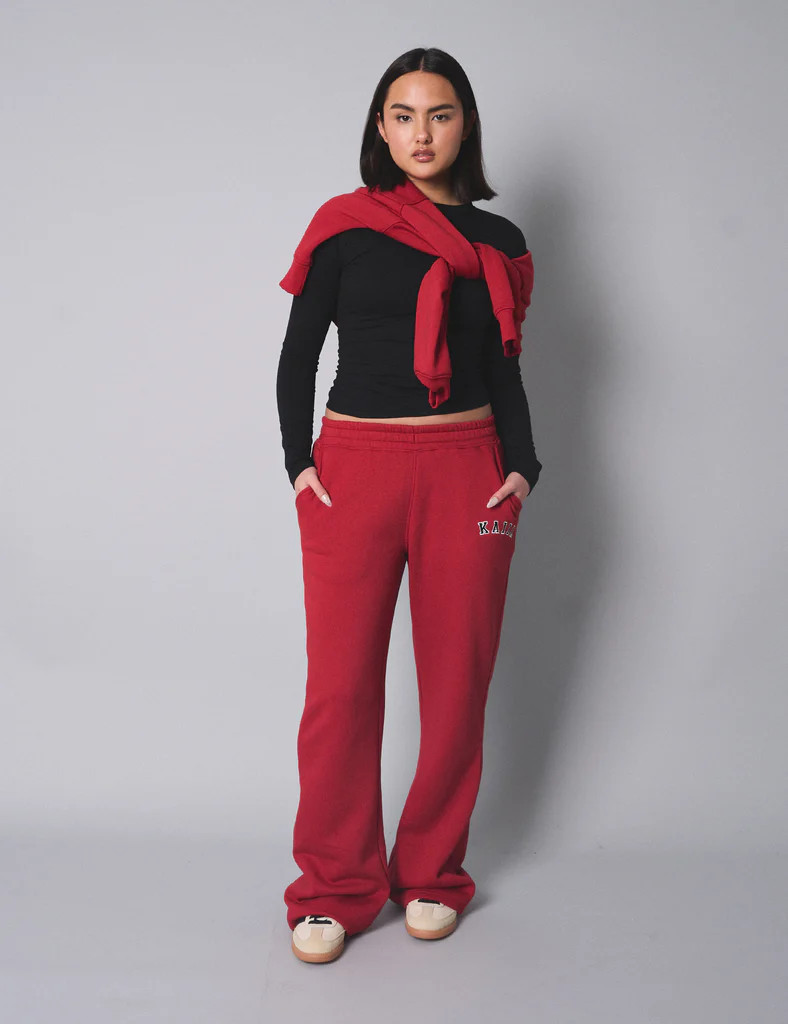 Kaiia Logo Wide Leg Sweat Pants Red | Public Desire