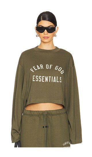 Cropped Long Sleeve T-Shirt in Military | Revolve Clothing (Global)