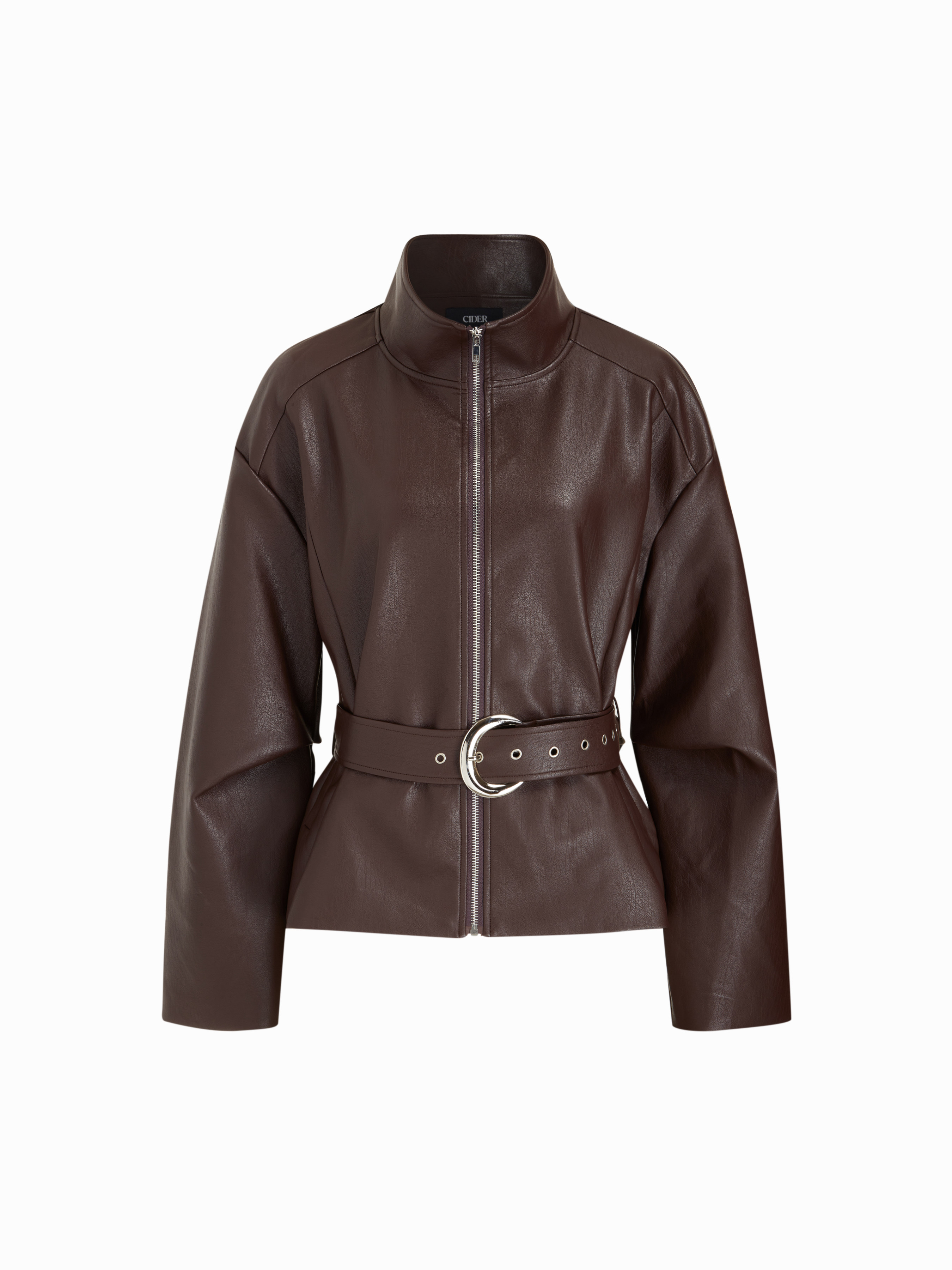 Faux Leather Faux Leather Stand Collar Zip Through Jacket With Belt For Music Festival/Live House | Cider