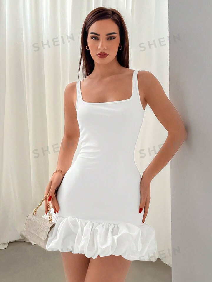 SHEIN Aloruh Women's Solid Color A-Line Dress With Flared Hem Design | SHEIN USA | SHEIN