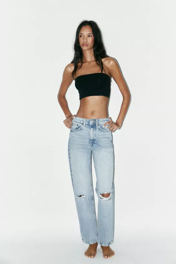 HIGH-WAIST RIPPED MOM FIT JEANS | Zara UK