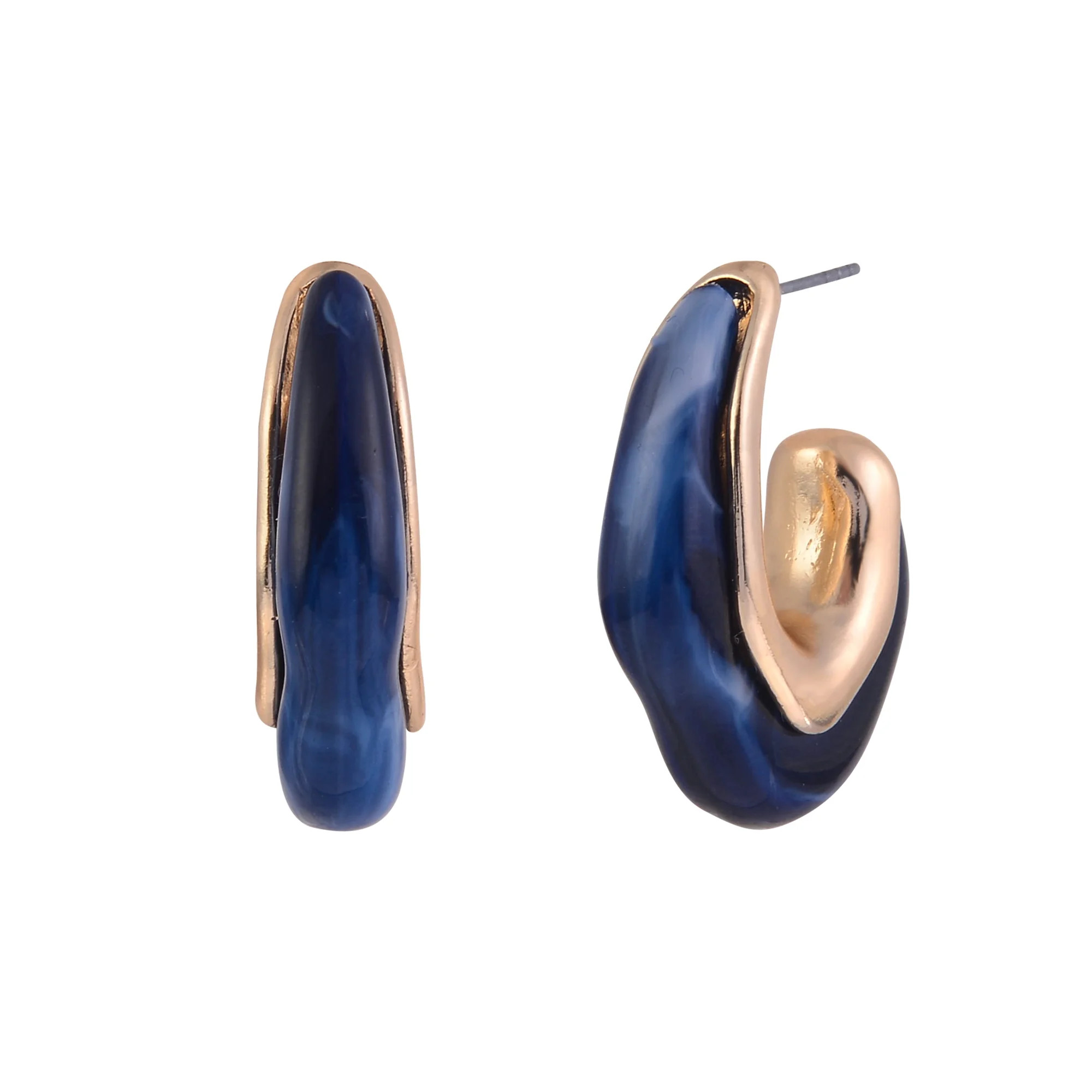 Time and Tru Women's Wavy Acrylic Blue Goldtone C-Hoop Earrings | Walmart (US)