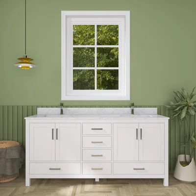 Kiania 72'' Double Bathroom Vanity with Faux Marble Top | Wayfair North America