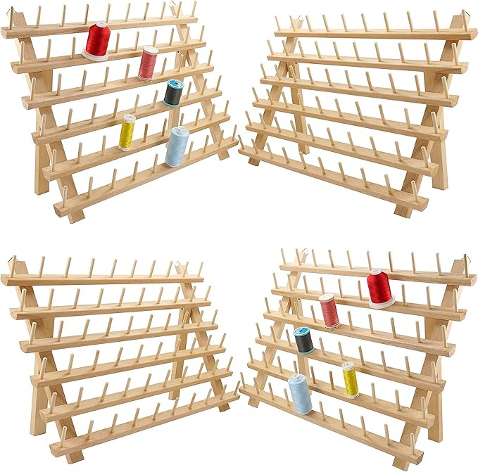 New brothread 4X60 Spools Wooden Thread Rack/Thread Holder Organizer with Hanging Hooks for Embro... | Amazon (US)