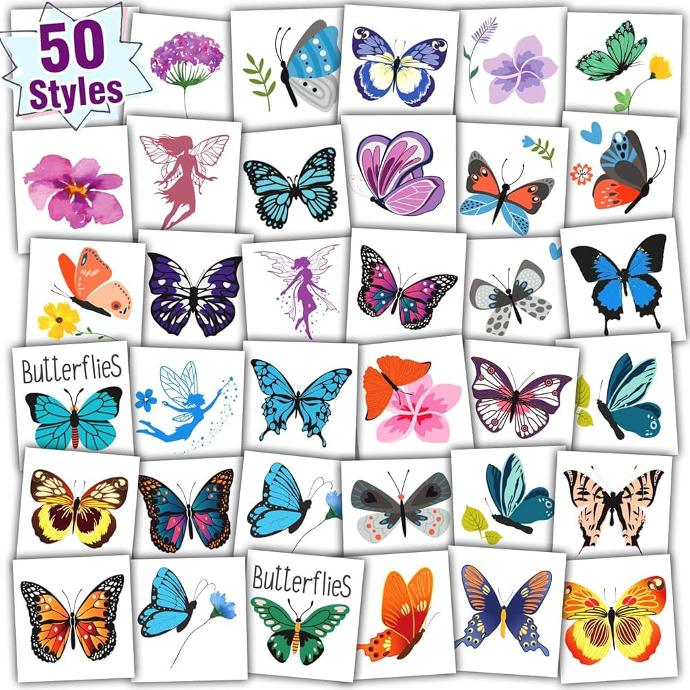 Partywind Butterfly Temporary Tattoos for Kids, Individually Wrapped Sheets Tattoos for Butterfly... | Amazon (US)