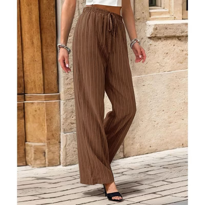 Womens High Waist Wide Leg Lounge Pants with Elastic Waistband and Pockets Brown S | Target