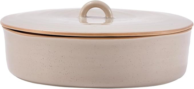 Bico Light Beige 9 inch Stoneware Tortilla Warmer with Lid, Microwave and Dishwasher Safe, Taco H... | Amazon (US)